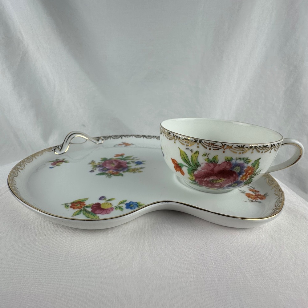 Vintage Noritake Porcelain Snack Set Pink Cabbage Rose Morimura Brothers.